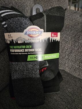 Dickies Black and Gray Navigator Crew Performance Outdoor Socks - 6 Pack
